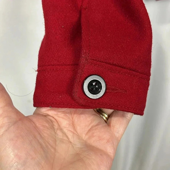 Old Navy Womens Jacket M Red Double Breasted Long Sleeve Epaulets Lined 70% Wool - Picture 6 of 13